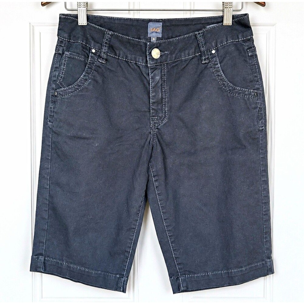 JAG Women’s Denim Bermuda Shorts 8 Black Mid Rise Classic Fit Stretch Pockets